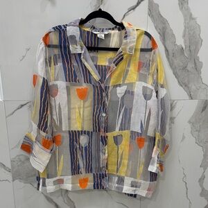 Sheer Tulip Pattern Retro Vintage Button-Down Shirt